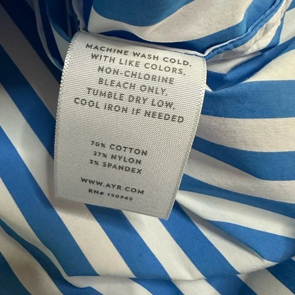 AYR The Capeside Athens Blue Striped Puff Sleeve Popover Blouse Size S - Picture 5 of 11